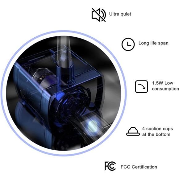 Crystal Cat Water Fountain Stainless Steel, 100oz/3L Pet Fountain with LED Light - Picture 3 of 7